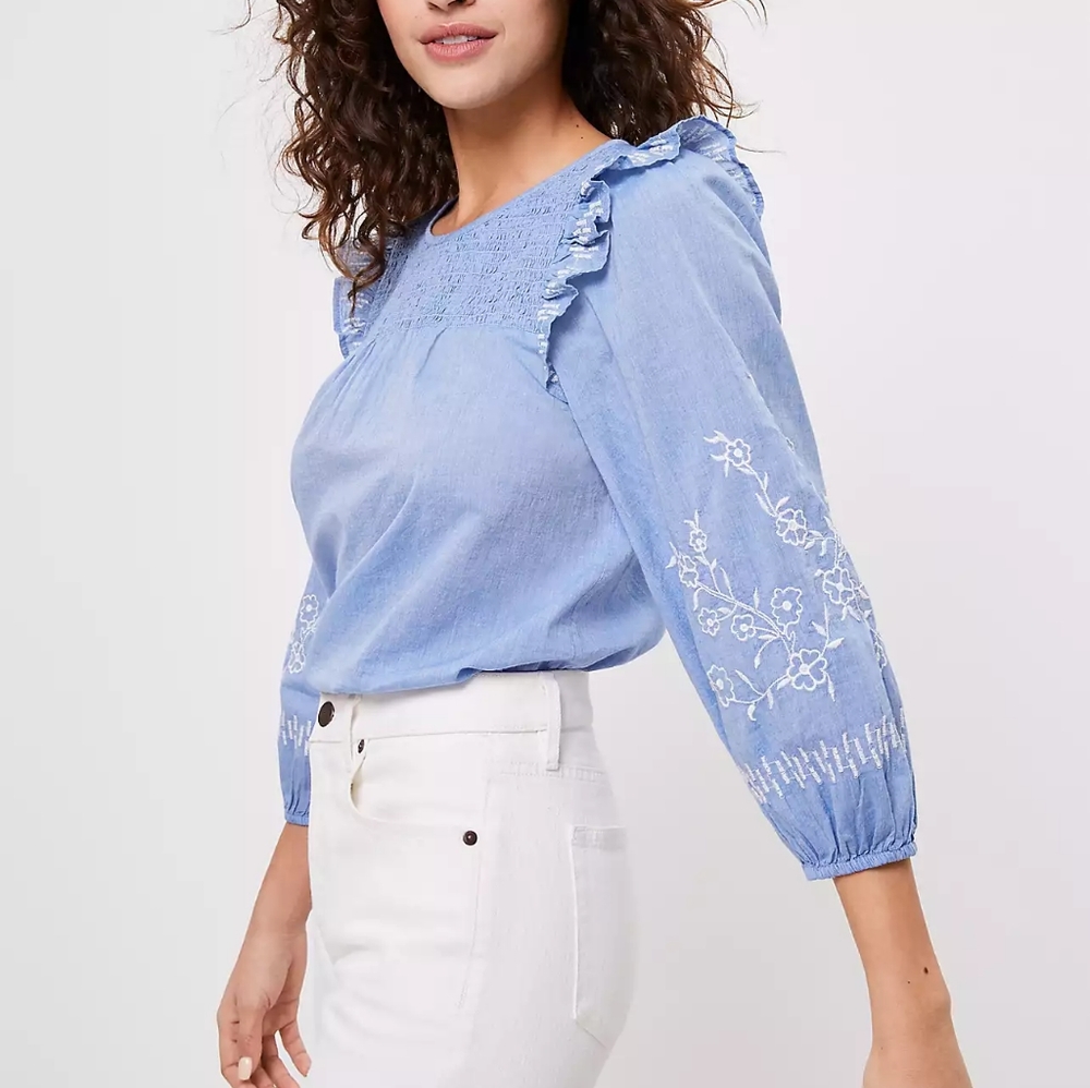 Loft Embroidered Smocked Blouse